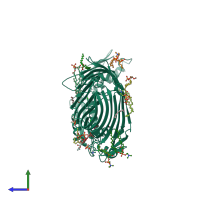 PDB entry 4c00 coloured by chain, side view.