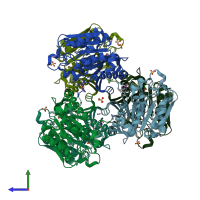 PDB entry 4c01 coloured by chain, side view.