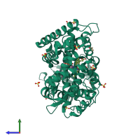 PDB entry 4c0c coloured by chain, side view.