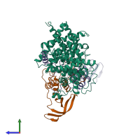 PDB entry 4c0d coloured by chain, side view.