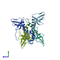 PDB entry 4c0f coloured by chain, side view.