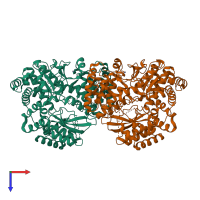 Hetero dimeric assembly 1 of PDB entry 4c11 coloured by chemically distinct molecules, top view.