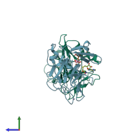 PDB entry 4c1q coloured by chain, side view.