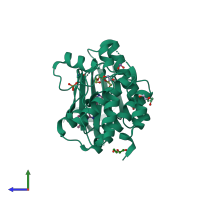 PDB entry 4c4f coloured by chain, side view.