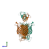 PDB entry 4c4v coloured by chain, side view.