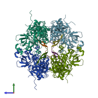 PDB entry 4c5e coloured by chain, side view.