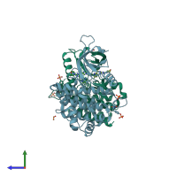 PDB entry 4c62 coloured by chain, side view.