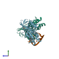 PDB entry 4c8z coloured by chain, side view.
