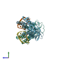 PDB entry 4c9d coloured by chain, side view.