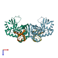 PDB entry 4c9d coloured by chain, top view.