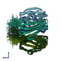 PDB entry 4ca9 coloured by chain, ensemble of 20 models, side view.