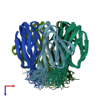 PDB entry 4ca9 coloured by chain, ensemble of 20 models, top view.