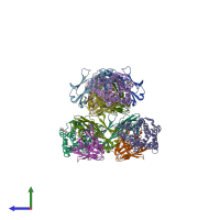 PDB entry 4cad coloured by chain, side view.