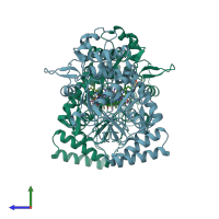 PDB entry 4cao coloured by chain, side view.