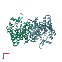 PDB entry 4car coloured by chain, top view.