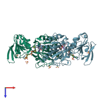 PDB entry 4cbq coloured by chain, top view.