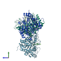 PDB entry 4cbt coloured by chain, side view.