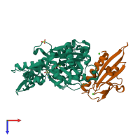 PDB entry 4cbx coloured by chain, top view.