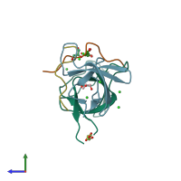 PDB entry 4cc2 coloured by chain, side view.