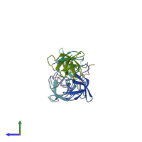 PDB entry 4cc3 coloured by chain, side view.