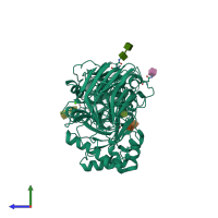 PDB entry 4ccc coloured by chain, side view.