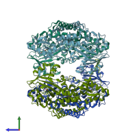 PDB entry 4cck coloured by chain, side view.