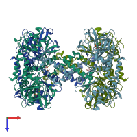 PDB entry 4cck coloured by chain, top view.