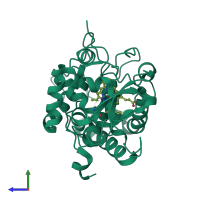 PDB entry 4ccp coloured by chain, side view.