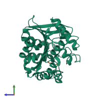 PDB entry 4ccw coloured by chain, side view.
