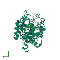 PDB entry 4ccx coloured by chain, side view.