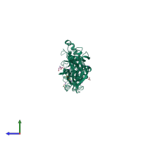 PDB entry 4cdb coloured by chain, side view.