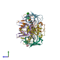 PDB entry 4cde coloured by chain, side view.