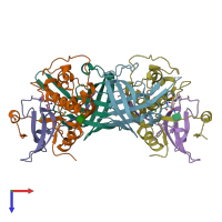 PDB entry 4cde coloured by chain, top view.