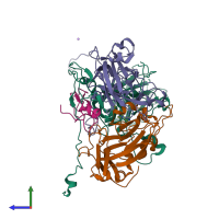 PDB entry 4cdq coloured by chain, side view.