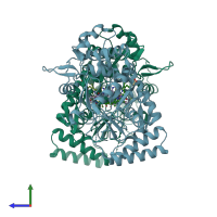 PDB entry 4cdt coloured by chain, side view.