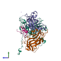 PDB entry 4cdx coloured by chain, side view.