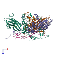 PDB entry 4cdx coloured by chain, top view.