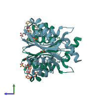 PDB entry 4cec coloured by chain, side view.