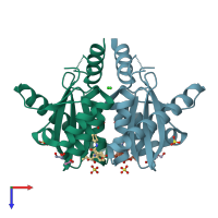 PDB entry 4cec coloured by chain, top view.