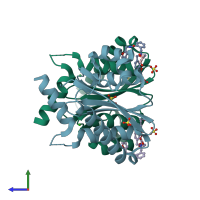 PDB entry 4ced coloured by chain, side view.