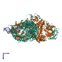 PDB entry 4cei coloured by chain, top view.