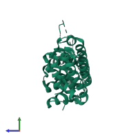 PDB entry 4cek coloured by chain, side view.