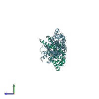 PDB entry 4cem coloured by chain, side view.