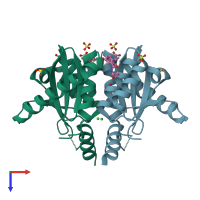 PDB entry 4ces coloured by chain, top view.