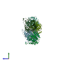 PDB entry 4cev coloured by chain, side view.