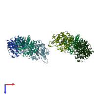 PDB entry 4cev coloured by chain, top view.