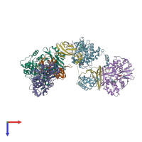 PDB entry 4cfe coloured by chain, top view.