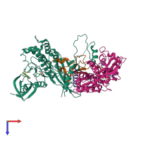 PDB entry 4cfh coloured by chain, top view.