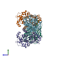 PDB entry 4cfu coloured by chain, side view.