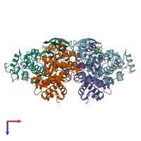 PDB entry 4cfu coloured by chain, top view.
